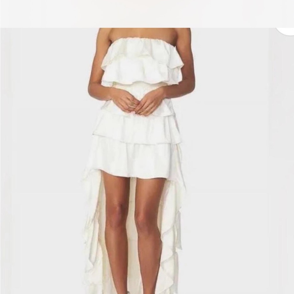 WeWoreWhat Strapless White Ruffle Dress